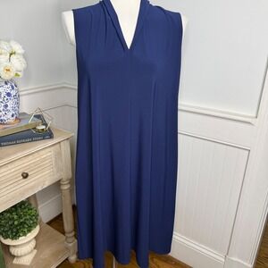 Clara Sunwoo Navy Blue Sleeveless V-Neck Tunic Top Stretch Jersey Sz M Made USA